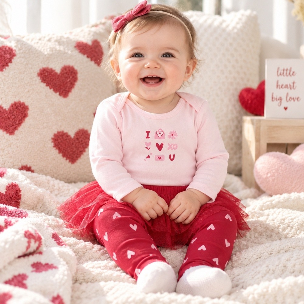Carters Just One You Baby Girls Valentines Day Heart Tutu Bodysuit Set 3M NEW